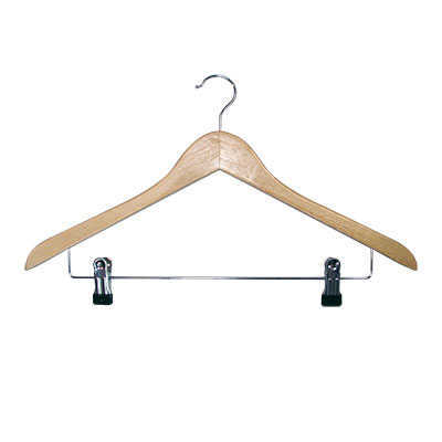 HANGER WOOD NT NATURAL STD HOOK METAL BAR+2 CLIPS