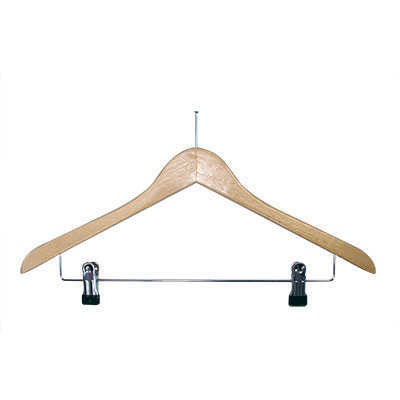 HANGER WOOD NT NATURAL ANTI-THEFT METAL BAR+2 CLIP